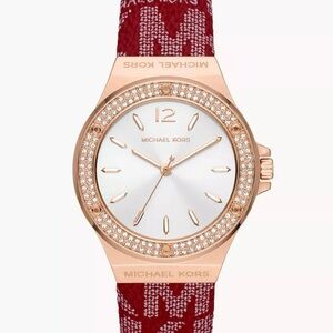 Michael Kors Lennox Three-Hand Red PVC Watch